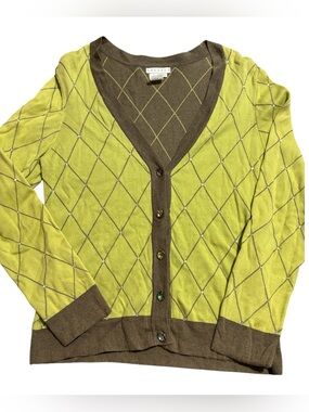 🧳SpannerGreen Contrast-Trim Diamond Cardigan Sweater